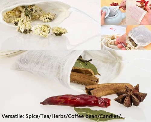 Vista 2 de 20 bolsas de muselina con cordón, bolsas de algodón natural sin blanquear para hierbas y estopas para café y té, caldo de sopa, caldo de sopa