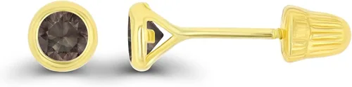 Vista 48 de Aretes de oro macizo hipoalergénico de 14 quilates, 3 mm, redondos, solitarios, con piedra natal genuina, bisel con tuerca de tornillo Amatista
