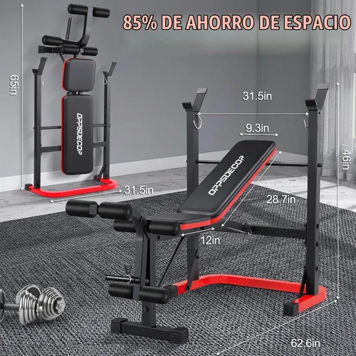 Vista 4 de OPPSDECOR Foldable Weight Bench Set with Squat Rack and Preacher Curl Pad