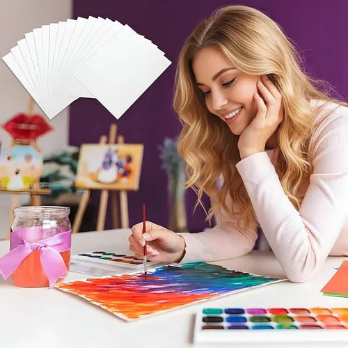 Vista 5 de TecUnite 60 hojas de papel de acuarela, arte a granel, blanco prensado en frío, papel de pintura para dibujo de acuarelista artista