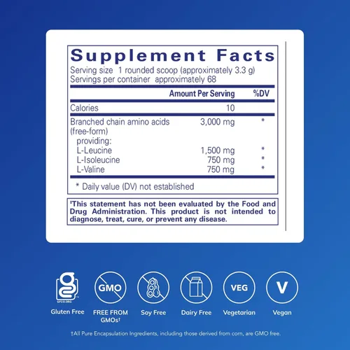 Vista 2 de Pure Encapsulations BCAA Powder Suplemento hipoalergénico para apoyar la función muscular durante el ejercicio 8 onzas