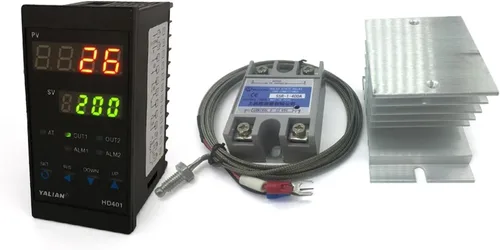 Vista 10 de 100V-240V pid Digital Temperature Controller Max Temperature Range 1372 Degrees Celsius+Radiator+2M K Thermocouple+Max 40A SSR(HD101)