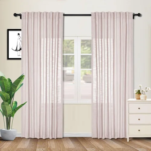 Vista 19 de cololeaf Cortinas de lino naturales de 63 pulgadas de largo, cortinas neutras con bolsillo para barra, pestaña trasera, oscurecimiento de la Aqua