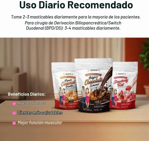 Vista 6 de BariatricPal Citrato de calcio sin azúcar, masticables suaves, 500 mg con probióticos (90 unidades) – uva silvestre
