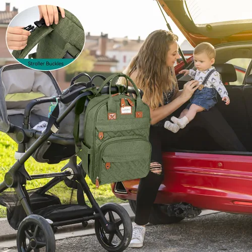 Vista 7 de LANDICI Mochila para pañales multifunción con cambiador, correas para cochecito y funda para chupete, mochila de viaje para mamá, papá, niño, niña