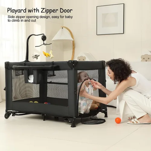 Vista 5 de Pack and Play, moisés para bebé, cama de noche, corralito de bebé con cambiador, corralito de viaje plegable para recién nacidos a niños pequeños