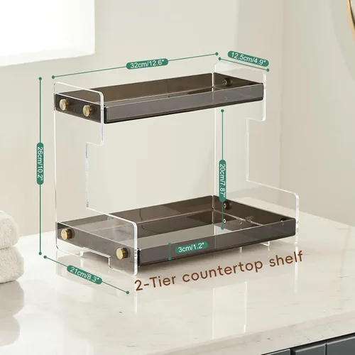 Vista 2 de SHUNLI Organizador de acrílico para encimera de baño, estante de almacenamiento de 2 niveles, organizador de baño, soporte de cosméticos