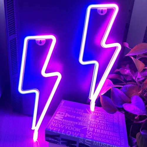 Vista 3 de Letrero de neón para decoración de pared, diseño de sala de juegos de relámpago, 2 unidades Funciona con pilas para dormitorio, luces LED de neón