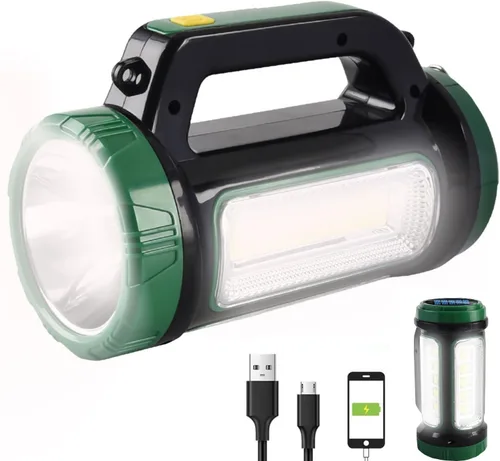 Vista 11 de Foco LED solar recargable, súper brillante 13000 lúmenes, reflector LED de mano, linterna de campamento multifunción, 6 modos de luz, IPX4