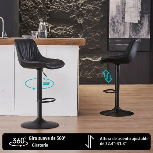 Vista 7 de Kidol & Shellder Juego de 2 taburetes de bar ajustables giratorios de altura de mostrador, modernos tapizados de piel sintética, taburetes de bar