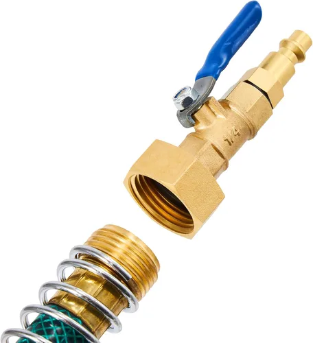 Vista 6 de Adaptador de soplado de latón para autocaravana, enchufe de conexión rápida macho de 1/4 pulgadas y rosca GHT hembra de 3/4 pulgadas, con válvula