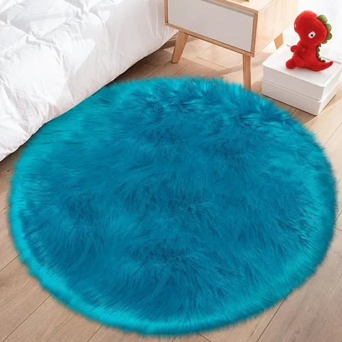 Vista 9 de Mini alfombra redonda negra de piel de oveja sintética de 15.7 pulgadas, alfombra circular esponjosa para silla, alfombra peluda para escritorio
