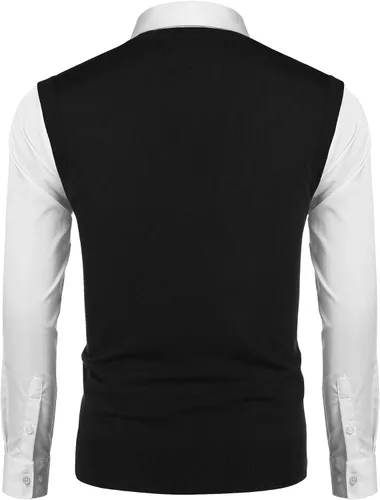 Vista 5 de COOFANDY Chaleco de suéter para hombre, cuello en V, casual, sin mangas, con botones, cárdigan