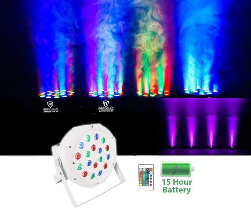 Vista 2 de (3) Rockville Battery PAR 50 Blanco Recargable LED DMX DJ Wash Up Lights+Bag
