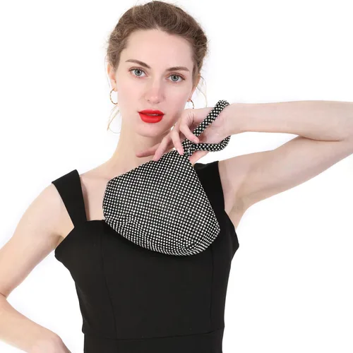 Vista 6 de Bolso de noche para mujer - Tamaño más grande mejorado, clutch de muñeca con diamantes de imitación completos brillantes para fiesta, boda, cita