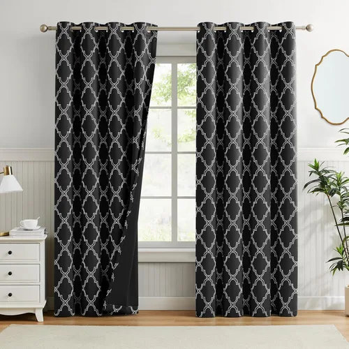 Vista 24 de Melodieux Cortinas 100% opacas de 96 pulgadas de largo para sala de estar, dormitorio estilo marroquí, aislamiento térmico, ahorro de energía