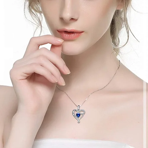 Vista 5 de Regalo de cumpleaños para mamá, collar con dije de corazón de plata esterlina 925 con texto en inglés "I Love You Mom