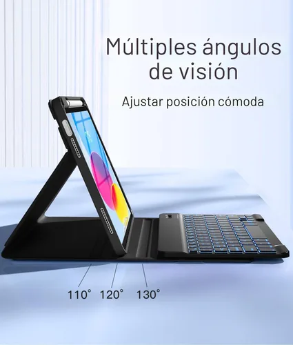 Vista 5 de Hamile Funda para iPad de 11ª y 10ª Generación con Teclado - Funda de Teclado Folio Inalámbrico Desmontable con Retroiluminación de 7