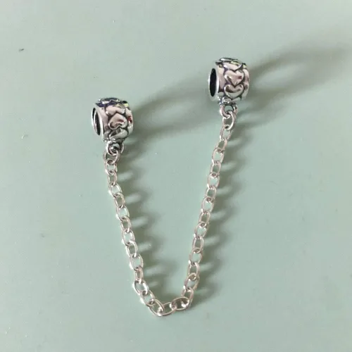 Vista 2 de Dije con cadena de seguridad, con corazón de plata de ley 925, compatible con pulseras y collares Pandora