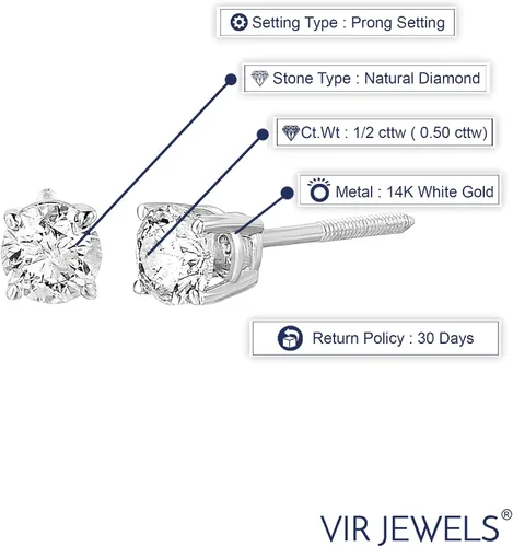 Vista 3 de Aretes de diamantes certificados VS2-SI1 de 14 a 2 cttw con cierre de rosca de oro blanco de 14 quilates