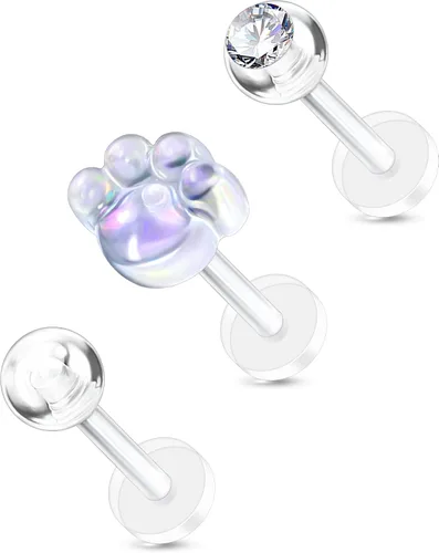 Vista 9 de OUFER 3 piezas de joyería de plástico para piercing de hélice, retenedores de piercing de labio transparente para cirugía, lindos anillos de labio