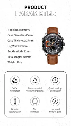 Vista 2 de NAVIFORCE Relojes digitales militares para hombre reloj analógico de cuarzo impermeable reloj deportivo multifuncional de cuero