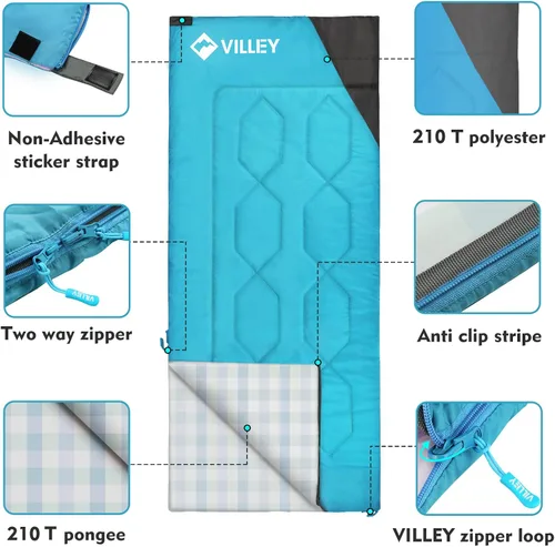 Vista 3 de VILLEY Camping Sleeping Bag, Lightweight Backpacking Sleeping Bag with Carrying Bag for Adults & Kids