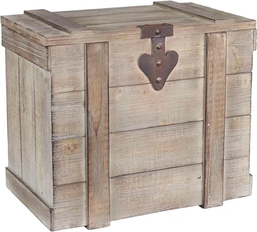 Vista 13 de Household Essentials Baúl decorativo de estilo victoriano, acabado en madera envejecida y acentos metálicos, con tapa completamente abierta y asas