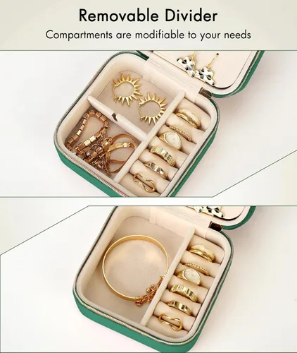 Vista 4 de Quatish Joyero de viaje, organizador de viaje de joyería, caja de joyería pequeña portátil para mujeres, mini estuche de joyería de terciopelo