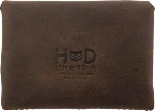 Vista 2 de Hide & Drink, Estuche para tarjetas de doble bolsillo hecho a mano de cuero de grano completo, soporte para identificación, cartera Minimalis