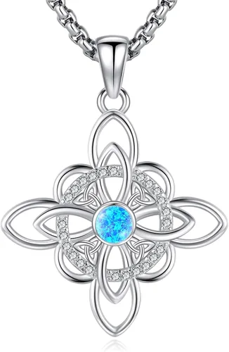 Vista 51 de Collar de pentagrama de plata de ley con triple luna, diosa celta, nudo celta, nudo de brujas, Ankh, sol y luna, Hécate, lilith, Santa Muerte