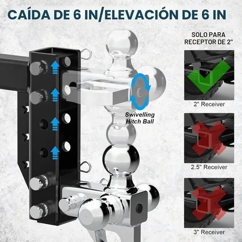 Vista 3 de Enganche de remolque de camión ajustable para receptor de 2 pulgadas