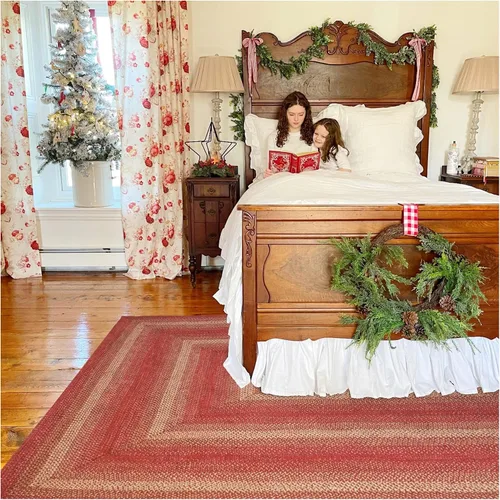 Vista 143 de Homespice Apple Pie - Alfombra ovalada roja de 2 x 3 pies, alfombra de cocina trenzada para decoración primitiva y rústica, reversible, yute sin