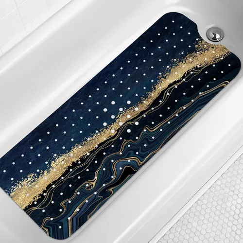 Vista 9 de LNOND Tapete de baño de mármol antideslizante, extra largo de 40 x 16 pulgadas, tapete antideslizante para bañera, tapete de ducha de mármol azul