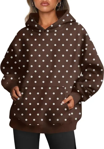Vista 55 de Trendy Queen Sudaderas con capucha de gran tamaño para mujer, sudaderas de felpa para mujer, suéteres de moda de otoño, suéteres de invierno Lunares