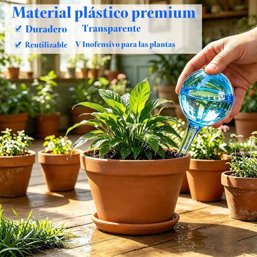 Vista 4 de TOTYAO Globos de riego para plantas, 10 bombillas de plástico automáticas de autosuficientes, dispositivo de riego de globo de agua decorativo