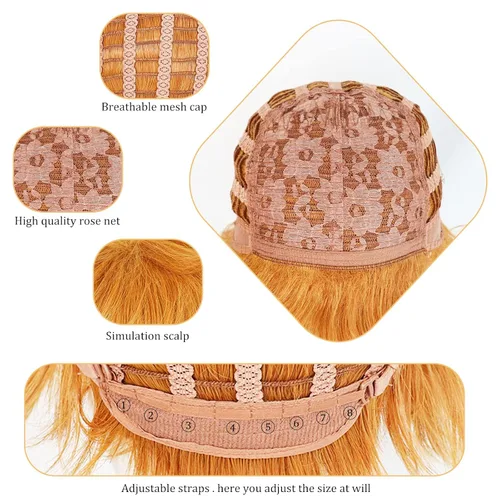 Vista 7 de Kunigami Rensuke - Peluca para cosplay con bloqueo azul, peluca corta y rizada naranja para hombres y niños, peluca sintética para anime
