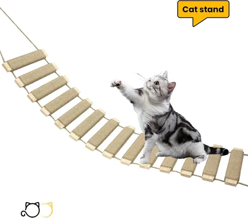 Vista 7 de Escalera y puente para gatos de 40 pulgadas, árbol para gatos al aire libre con cuerda de yute, marco de escalada de varios niveles y rascador