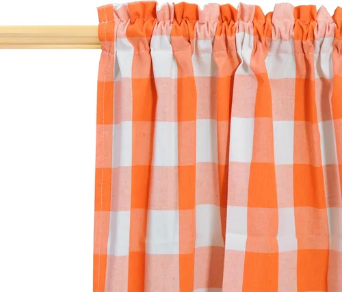Vista 95 de Cenefas de cortina para ventana de 16 pulgadas de largo, 2 paneles de cuadros búfalo, cortinas pequeñas con bolsillo para barra, estilo clásico