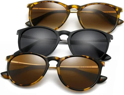 Vista 18 de SUNGAIT Gafas de sol redondas vintage prémium para mujeres y hombres Gradiente ámbar/marrón