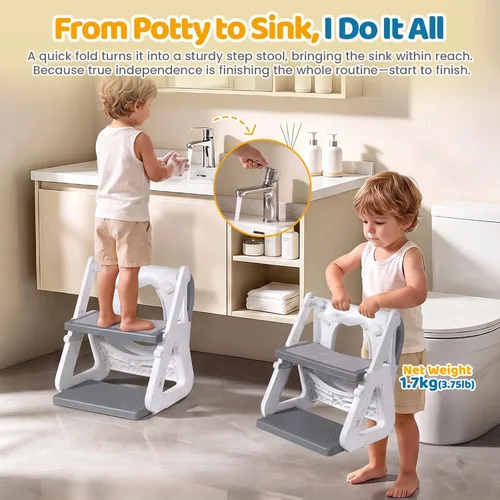 Vista 6 de Orzbow Potty Training Seat with Step Stool, Toddler Toilet Seat with Ladder Gris Blanco
