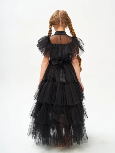 Vista 4 de Juliesart Disfraz del miércoles, disfraz gótico de cosplay, disfraz de juego de simulación de la familia Addams, traje de fiesta de Halloween