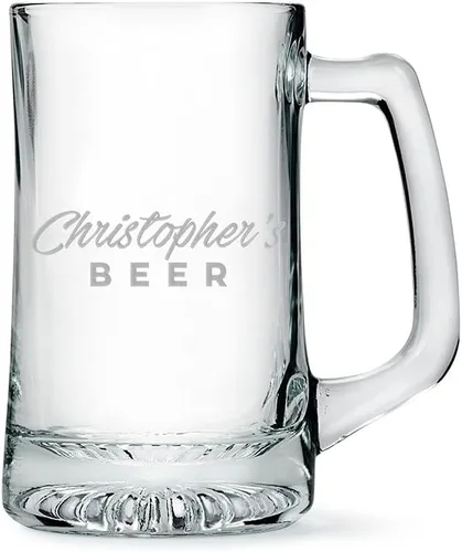 Vista 5 de WEDDINGSTAR Taza de cerveza de vidrio personalizable de 14 onzas - Grabado de emblema de diamante