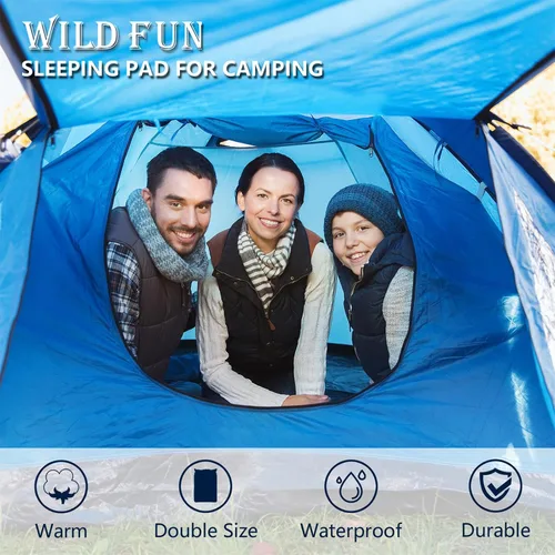 Vista 4 de WILD FUN Almohadilla de dormir doble, colchón de espuma viscoelástica de 2 pulgadas, colchón de campamento para 2 personas con almohada, almohadilla