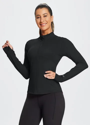 Vista 2 de BALEAF Chaquetas de correr para mujer, con cremallera completa, ajustadas, de secado rápido, ligeras
