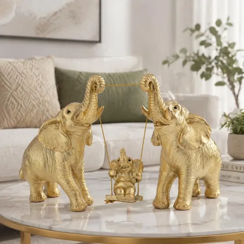 Vista 3 de Estatua de elefante, decoración de figuras de elefante dorado