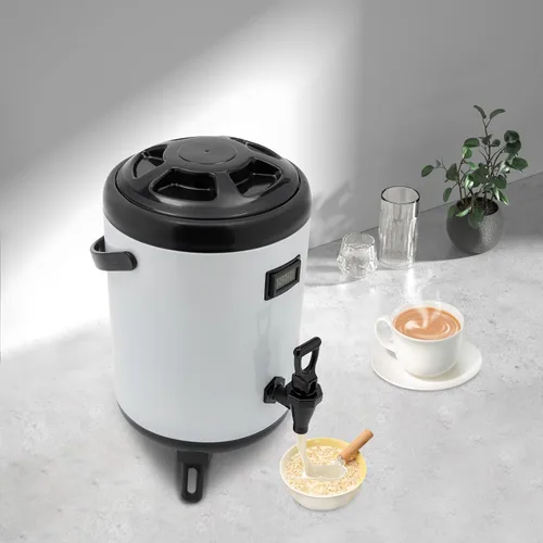 Vista 3 de Dispensador de bebidas aislado, termómetro dispensador de bebidas frías y calientes de acero inoxidable, dispensador de agua de 8 litros con espita