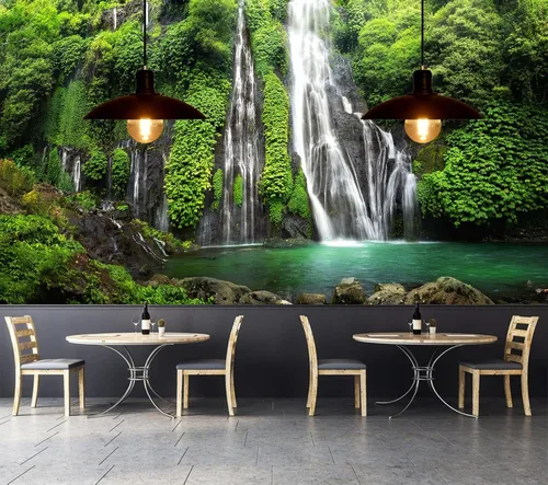 Vista 13 de FLFK Murales de pared autoadhesivos de cascada de bambú 3D de 78.7 x 59 pulgadas, papel tapiz para despegar y pegar, pintura para decoración