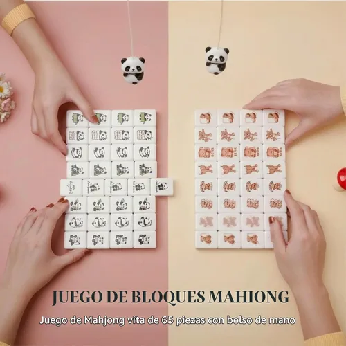 Vista 8 de Vita Mahjong - Juego de azulejos de 65 piezas, juego de mesa para 2 Panda y oso pardo