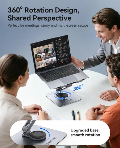 Vista 2 de ORICO Soporte ajustable para laptop con base giratoria de 360°, elevador plegable de aleación de aluminio para computadora de escritorio, compatible